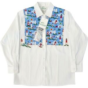 The Quacker Factory Button Up Shirt Womens Medium White Lighthouse Nautical